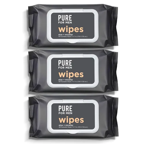 Vista 3 de Pure for Men Toallitas desechables Ayuda a eliminar el olor, 100% biodegradables, sin parabenos ni alcohol, vitamina E, micelar y aloe vera 48