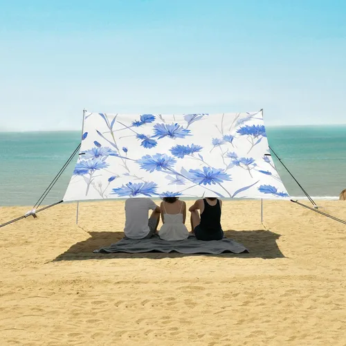 Vista 5 de Dreamy Light Blue Cornflowers Stable Beach Tent UPF50 Waterproof Large Sun Shelter with Sand Pockets for Camping, Fishing, Backyard Fun