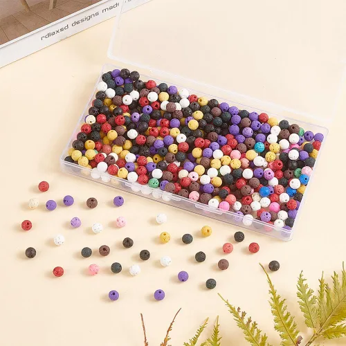 Vista 3 de OLYCRAFT 488 cuentas de roca volcánica de 0.236 pulgadas – 8 colores Chakra Energy Lava piedras preciosas redondas sueltas para hacer joyas