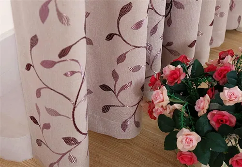 Vista 7 de GYROHOME Cortina opaca floral con bordado de hojas, ojales en la parte superior, aislamiento térmico, oscurecimiento de habitación, ahorro de ruido