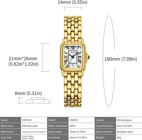 Vista 4 de Gold Watches for Women with Rectangular Case,Roman Dial,Vintage Bracelet,Water Resistant