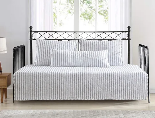 Vista 10 de Stone Cottage - Juego de edredón de tamaño individual, ropa de cama reversible de algodón con fundas de almohada a juego, juego de cama ideal a Verde