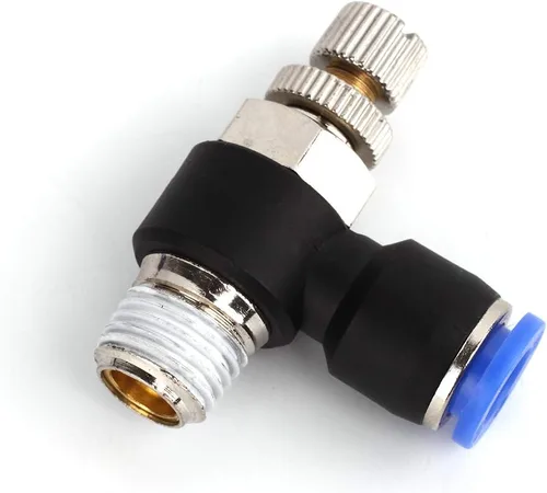 Vista 5 de SNS Empuje de la válvula de control de flujo de aire del codo de 90 grados para conectar la válvula de control de velocidad de ajuste 1/2 "tubo OD x