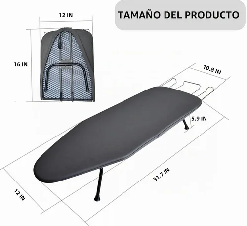 Vista 6 de Tabla de planchar compacta y plegable, con soporte para plancha y cubierta resistente al calor, mini tabla de planchar portátil antideslizante