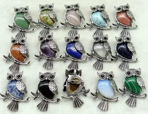 Vista 4 de flarita - Broche de lapislázulo chapado en plata vintage con piedra natural, ópalo de ojo de tigre, turquesa y ojo de tigre, colgante de joyería, 1