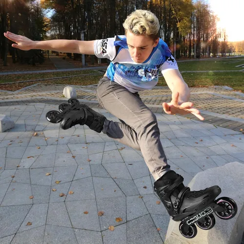 Vista 7 de Patín en línea para adultos - COSMOID Patines de alta performance con cuchillas para mujeres y hombres, marco de metal de 3 ruedas de 110mm