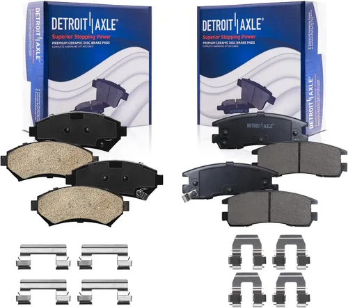Vista 114 de Detroit Axle - Pastillas de freno para Ford F-150 99-03, 02 Lincoln Blackwood, Pastillas de freno de cerámica delanteras y traseras con repuesto