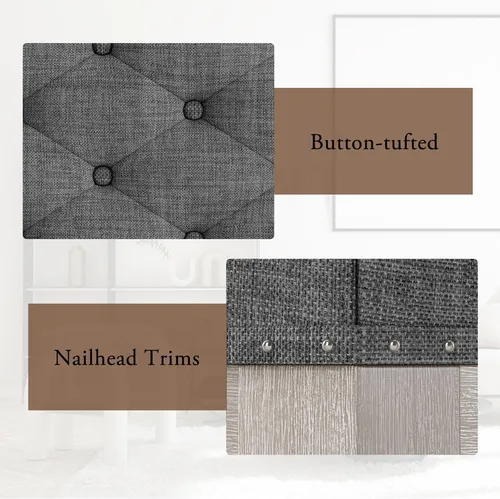 Vista 7 de Mesa de café estilo otomana, otomana grande rectangular con almacenamiento - Banco acolchado tapizado para sala de estar, tela de lino con botones