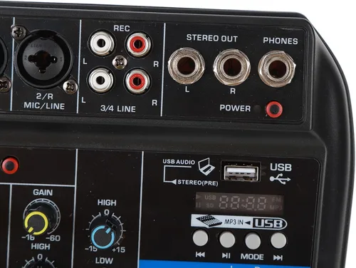 Vista 5 de Alomejor Mezclador de audio Consola mezcladora de DJ de 4 canales profesional con interfaz USB y equipo de escenario de efectos integrados