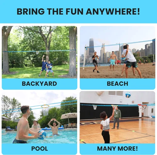 Vista 5 de HALO BALL Aro de baloncesto portátil con altura ajustable – Juega el juego flotante al aire libre en la playa, césped, patio trasero, piscina