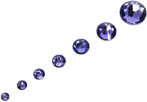 Vista 2 de Tanzanita (539) púrpura violeta 144 piezas Swarovski 2058/2088 cristal con parte trasera plana morada, arte de uñas mezclado con tamaños ss5, ss7