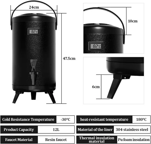 Vista 6 de Dispensador aislado de bebidas frías y calientes de 3.2 galones, dispensador térmico de bebidas para agua caliente/fría, bebidas de chocolate