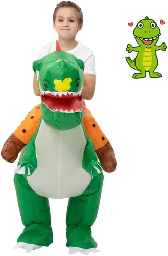 Vista 6 de Fasyou Inflatable Dinosaur Costumes for kids, Inflatable Costume Dinosaur Riding a T-Rex Air Blow-up Halloween Costumes for Boys Girls Riding Funny