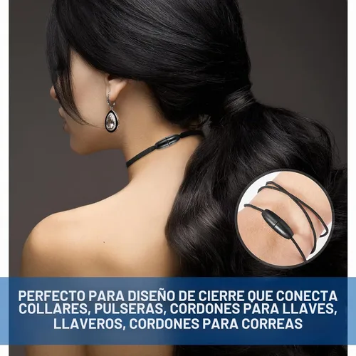 Vista 6 de WILLBOND 100 cierres separables para collares, cierres de pulsera de seguridad de plástico para cordón, conectores de barril de cuentas para Negro