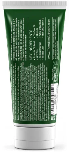 Vista 6 de TheraTree - Loción de aceite de árbol de té con aceite de neem para pies y cuerpo, hidratante calmante con aloe vera, avena coloidal y mentol