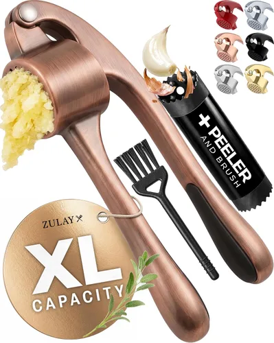 Vista 12 de Zulay Kitchen - Prensa de ajo de metal para cocina, acero inoxidable, color plateado 01 - Plata alfa
