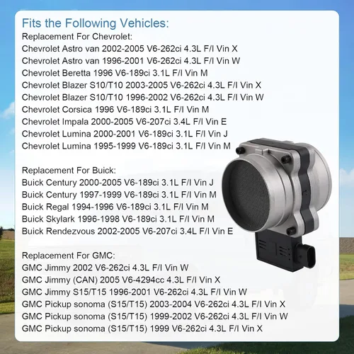 Vista 3 de Sensor de flujo de aire masivo, sensor Maf compatible con Chevy Astro, Blazer, Impala, S10, Lumina - Gmc Jimmy, Sonoma - Buick Regal, Century