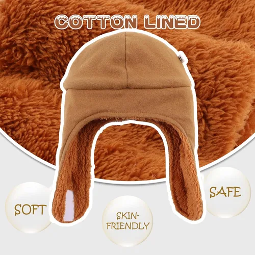 Vista 3 de Gorro de invierno para bebé con orejeras, unisex, gorro de nieve para bebés, gorro de forro polar cálido para niños de 0 a 36 meses