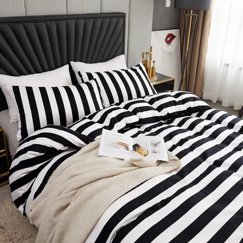 Vista 2 de Set de funda de edredón LAMEJOR, set de ropa de cama, funda de edredón de microfibra (1 funda de edredón y 2 fundas de almohada), color negro