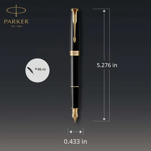 Vista 2 de Parker Sonnet 1931495 - Pluma estilográfica, color negro, con punta media y ribete dorado