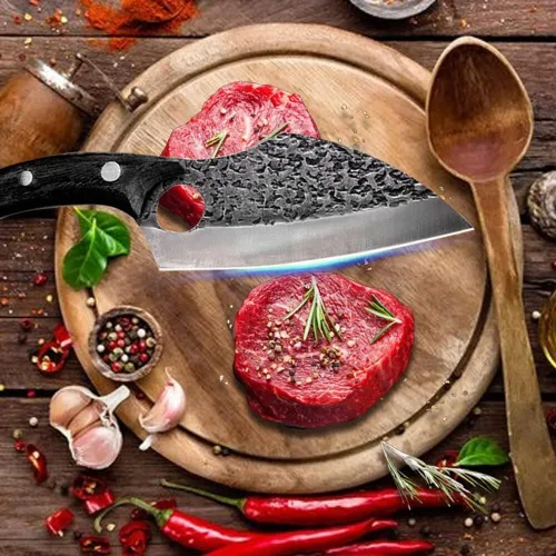 Vista 2 de Cuchillo de carnicero forjado de 6 pulgadas, cuchillo de carnicero forjado a mano para carne, cortador de verduras, cortador de verduras al aire