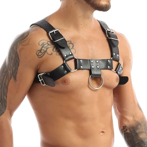 Vista 4 de YiZYiF Arnés de cuero ajustable para hombre con hebillas elegantes