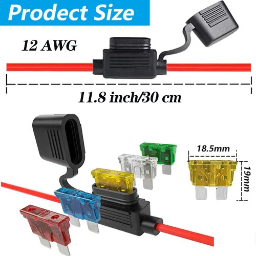 Vista 4 de Portafusibles de calibre 12 ATC/ATO 6 piezas impermeable en línea portafusibles de hoja automotriz con 55 fusibles estándar para automóvil 1A, 2A