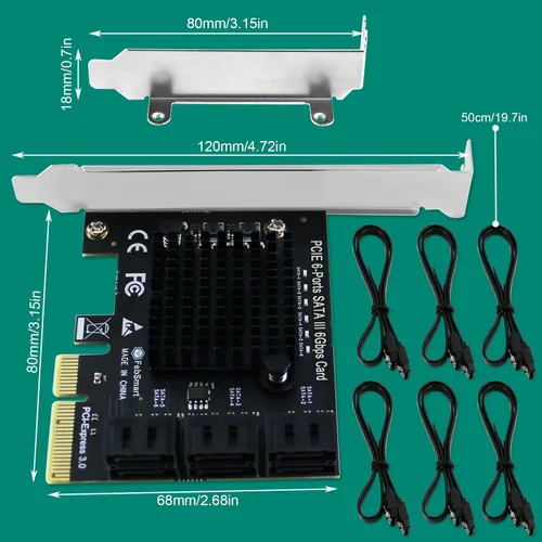 Vista 8 de Tarjeta de expansión PCIE a 6 puertos 6Gbps de velocidad máxima SATA III para PC de escritorio, Plug and Play en sistema Windows OS MAC OS Linux
