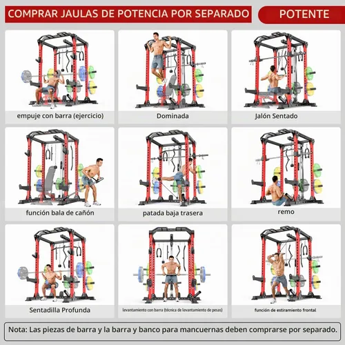 Vista 7 de Power Cage - Rack de Potencia Multifunción con Sistema de Cruce de Cables, Rack para Sentadillas de Capacidad de 1800 LBS con Banco de Pesas