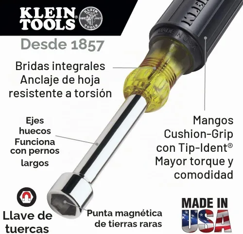Vista 2 de Klein Tools 646-1/2M llave para tuerca con punta hexagonal magnética de 1/2 pulgada con vástago hueco de 6 pulgadas