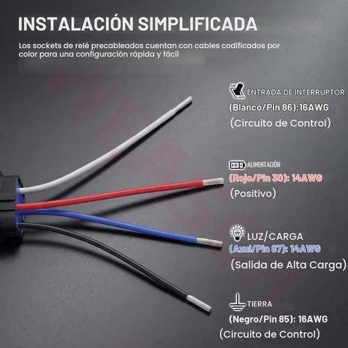 Vista 3 de Kit de Relé Impermeable, 12V 40A, 4 Pines SPST, Cables de Cobre Estañado de Servicio Pesado 14 AWG, Conjunto de Relé Automotriz y Arnés