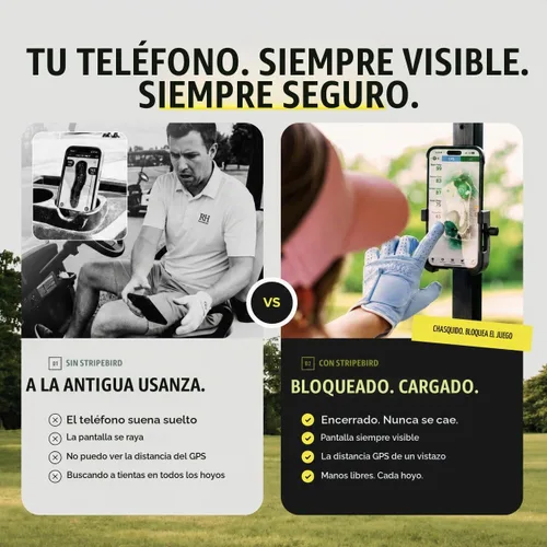 Vista 2 de Stripebird - Soporte Magnético Original para Teléfono de Golf - Accesorio para Carrito de Golf - Montura delgada para Smartphone - Almacena y Accede