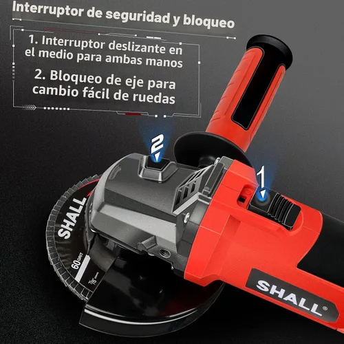 Vista 3 de Amoladora angular de 7.5Amp 4-1/2 pulgadas 12000 RPM con 2 protecciones, 3 ruedas de corte, 3 discos, mango antideslizante y cepillo de carbono