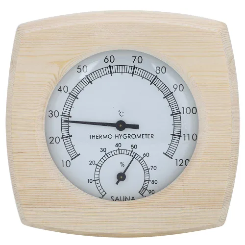 Vista 6 de Wood Hygrometer, Decorative Indoor Thermometer with Bold Black Pointer and Clear Dial, for Sauna Room Bathroom