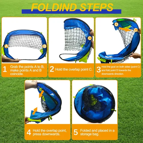 Vista 7 de EVERRUSH Porterías de Fútbol Desplegables con Redes para Patio Trasero Playa Entrenamiento de Fútbol Mini Portátil Plegable Ligera