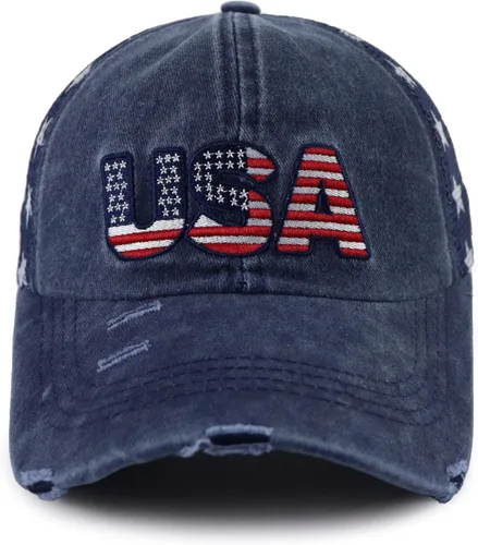 Vista 29 de Gorra de béisbol con la bandera estadounidense para mujer, divertida gorra de béisbol bordada y desgastada ajustable