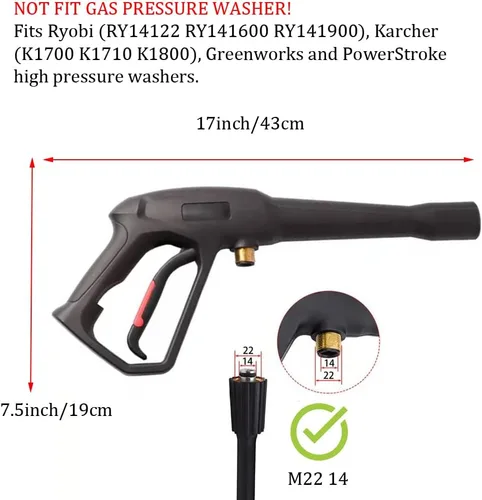 Vista 2 de Pistola de lavado de alta presión, pistola de gatillo de lavado eléctrico M22-0.551 in compatible con algunos Karcher, Ryobi, Powerstroke Electric