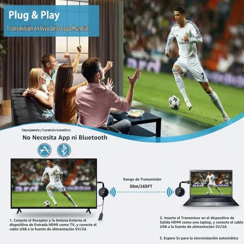 Vista 2 de TIMBOOTECH Transmisor y receptor HDMI inalámbrico 4K, transmisión de video/audio/archivos, extensor inalámbrico HDMI 5G Kit para portátil, cámara