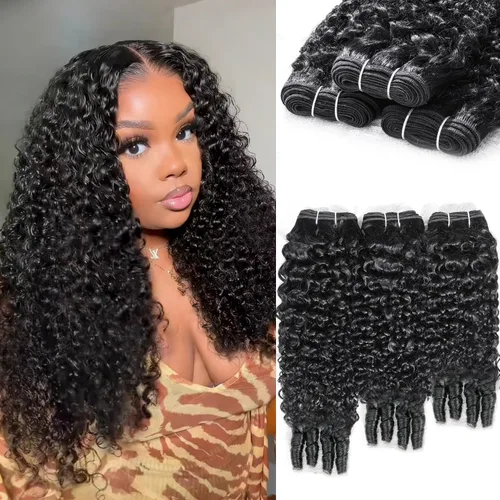 Vista 9 de ALLRUN Paquetes de cabello humano rizado birmano, 3 piezas de 14, 16, 18 pulgadas, paquetes de cabello humano rizado crudo con extremos en espiral