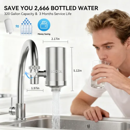 Vista 7 de Filtro de agua para grifo de fregadero, purificador de agua de acero inoxidable 304 para fregadero de cocina, reduce PFAS, plomo, cloro