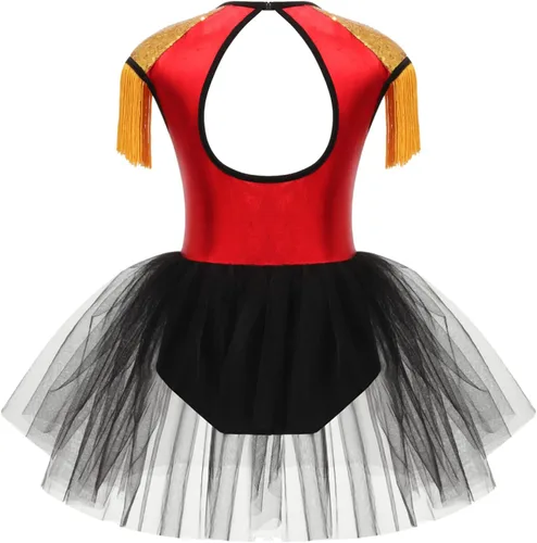 Vista 2 de winying Vestido para niñas, disfraz de tambor mayorette, sin mangas, leotardo de malla, tutú, vestido de banda de marcha, vestido de uniforme