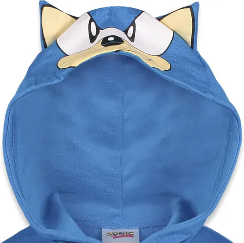 Vista 2 de SEGA Sonic The Hedgehog - Sudadera con capucha de vellón con cremallera para cosplay Azul