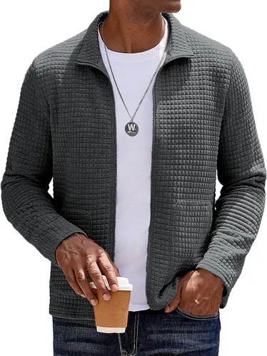 Vista 11 de COOFANDY Chaqueta Varsity Ligera para Hombre Chaquetas Bomber Casuales Sudaderas Waffle con Cremallera y Bolsillo