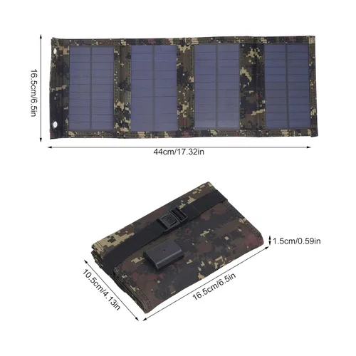 Vista 2 de Cargador de panel solar plegable, kit de cargador de panel solar plegable portátil de 10 W 5 V, IP65, impermeable, plegable, cargador solar