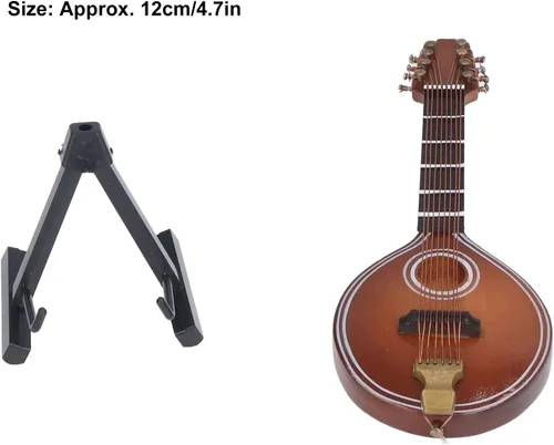 Vista 2 de Modelo de mandolina de madera en miniatura, mini mandolina de madera, accesorios para casa de muñecas, instrumentos musicales, pequeños adornos