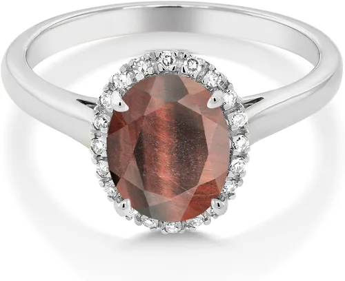 Vista 102 de Gem Stone King Anillo de compromiso ovalado de oro blanco de 10 quilates con piedra natal y halo de diamantes Ovalado de 0.354 x 0.276 in Anillo