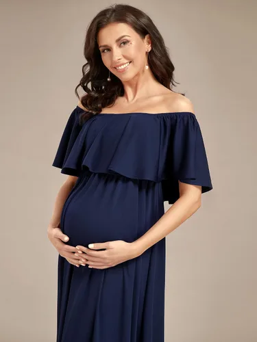 Vista 5 de Ever-Pretty Vestido casual de maternidad con hombros descubiertos y mangas abullonadas con cintura fruncida en una línea hasta el suelo 01802-EY