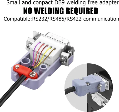 Vista 3 de YAODHAOD DB9 Breakout Conector sin soldadura, adaptador serie macho 9PIN RS232 a conector terminal módulo de señal con funda, destornillador