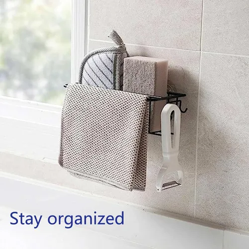 Vista 8 de Multifunctional 3-in-1 Self Adhesive Sponge Holder for Kitchen Sink Caddy and Organizer Rack Storage Shelves Accessories No Drilling Place for