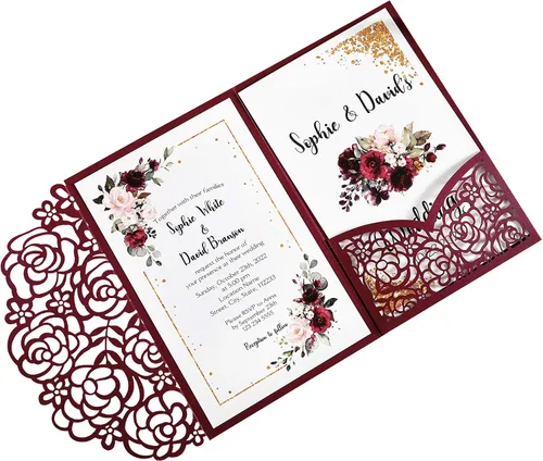 Vista 10 de Juego de 50 invitaciones de boda en blanco azul marino de 4.7 x 7 pulgadas, cortadas con láser, tarjetas de invitación de boda con sobres para boda